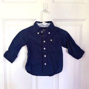 Carter's Blue & White Polka Dot Button Down Preppy Toddler Shirt - Size 6 months